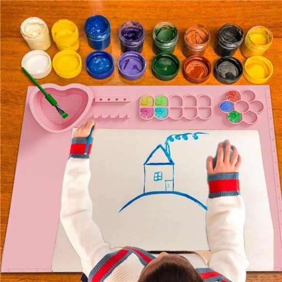 Silicone Painting Mat with Cup and Paint Holder,  4  Brushes & 1 Sponge 20"x16" - Picture 6 of 7